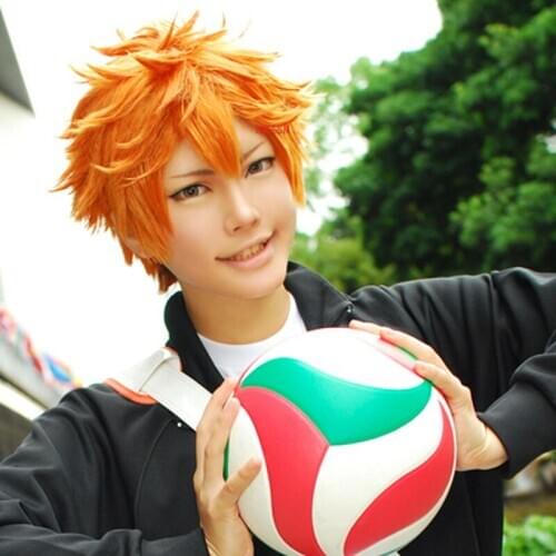 Haikyuu!! Volleyball Shoyo Hinata Syouyou Short Golden Orange Curl Hair Heat Resistant Cosplay Costume Wig + Free Wig Cap