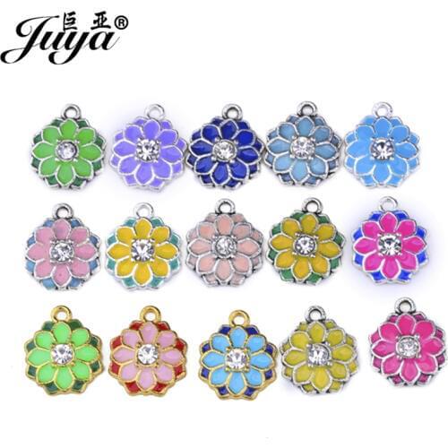 JUYA 20pcs Rhinestones Lotus Flower Charms Pendant Accessories for Earring Bracelet Jewelry DIY Making Crafts Supplies jewellery