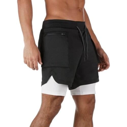 2020 Summer New Mens Running Shorts 2 In 1 Sports Shorts Gym Fitness Workout Jogger Pants Zipper Pockets Quick Dry Shorts Black