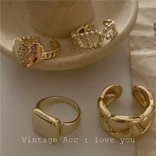 Korean Retro Geometric Fashion Ring Temperament Commuter Metal Wind Ring INS Cold Wind Woman Open Party Ring