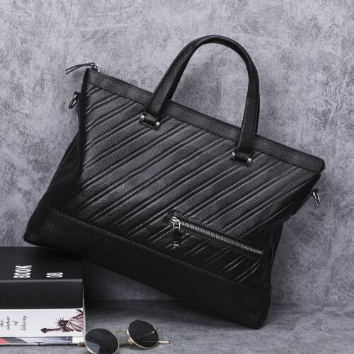 2020 New Brand Designer Briefcase Men Genuine Embossed Cow Leather Shoulder Bag Natural Skin Business Bags Office Laptop Bag