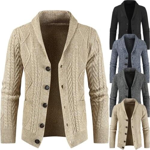 2019 New Mens Fleece Cardigan Sweater Solid Color High Quality Men Sweater Button Homme Cardigan Fashion Outwear Coats Male