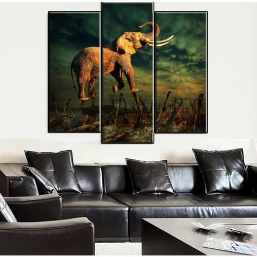 The Whining Elephant On The Stump Canvas Painting By Numbers 3 Pieces Set Home Cuadros Decoracion Wall Pictures Free Shipping