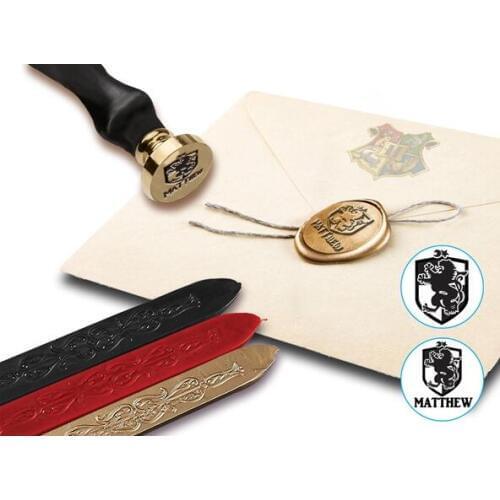 Griffin Wax Seal KIt with Wood Handle & Red, Gold & Black Sealing Wax
