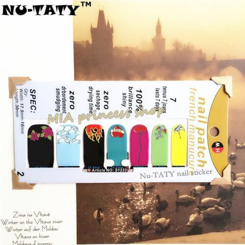 Nu-TATY Blue & Black & Yellow Lovely pattern Nail Sticker Waterproof Nail Decal Sticker Gel Polish French Manicure Patch