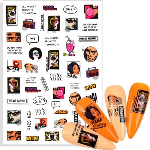 1pcs NEW Nail Decals Adhesive Stickers Sexy Lips Tongue Makeup Girls Sliders Decoration Manicure Wraps Tattoo Modern Cool Girl