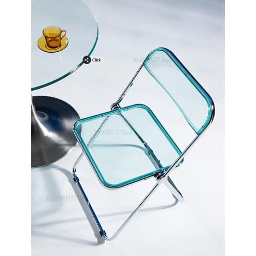 Nordic Transparent Folding Chair Backrest Dining Chair Net Red Ins Stainless Steel Makeup Chair Acrylic Crystal Stool