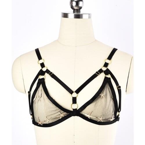 New Lace Mesh Harness Women Punk Goth Cupless Bra Tops Harness Belt Body Bondage Chest Sexy Lingerie Festival Rave