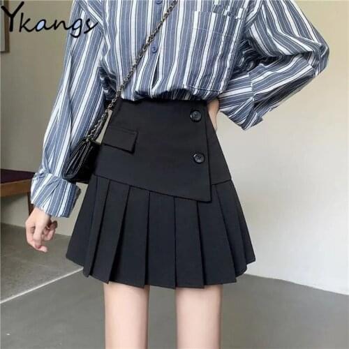 New Spring And Summer Mini Irregular Skirts Women High-Waisted Harajuku Pleated Skirt Korean 2021 Vintage Short Pure Color Skirt