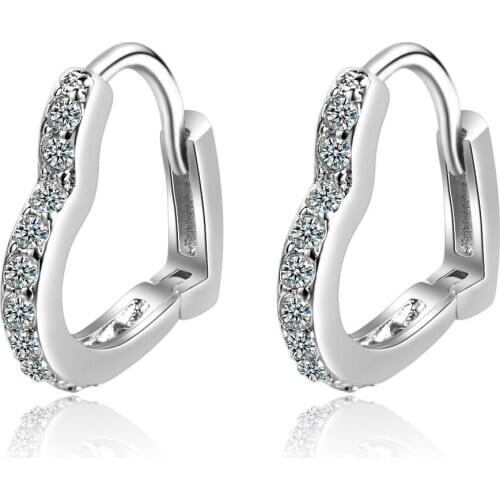 New 925 sterling silver Lovely Heart Earring For Women Girls Jewelry Cubic Zirconia Huggie Hoop Earring Oorbellen Gifts