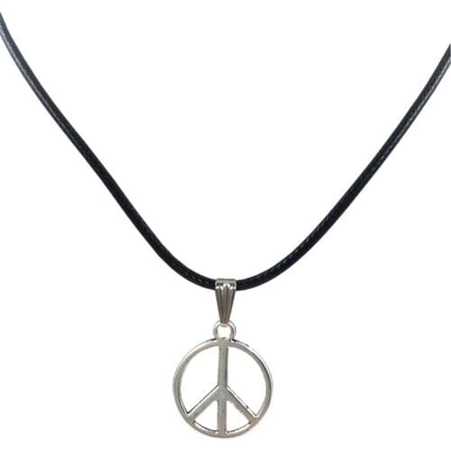 Unisex Popular Necklace New Retro Peace Pendant Black Leather Cord Charm Choker ladies girl choker collar ribbon #001
