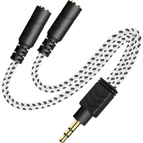 HFES Headphone Splitter, Knitted 3.5mm o Splitter TRS 3-Pole Splitter Cable for Headphones Earphones Speakers -(Zebra White)