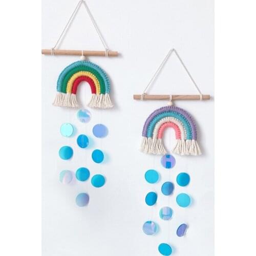 Nordic Style Wind Chimes Girls Bedroom Decorations Handwoven Rainbow Acrylic Shell Hanging Pendant Wall Art Home Nursery Decor