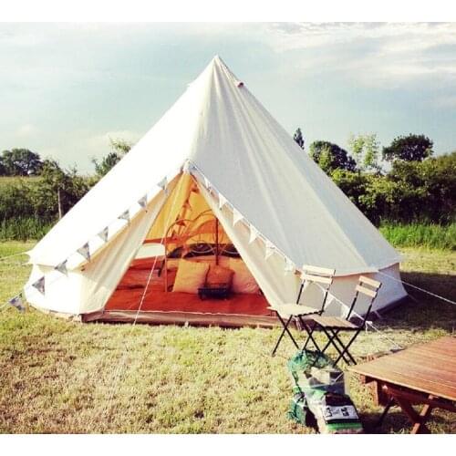 Waterpoof Cotton Canvas Bell Tent Camping Safari Waterproof Yurt Tent for Large Family Outdoor Sibley Glamping