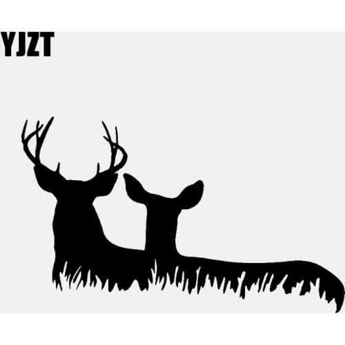 YJZT 13.5CM*8.1CM DEER FAMILY HUNTING VINYL DECAL CAR STICKER DECOR Black/Silver C3-2267