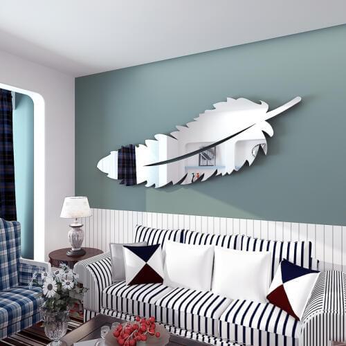 Mirror Feather 3D Crystal Wall Sticker living room Entrance TV sofa Background wall Self-adhesive Decorative stickers wallpaper