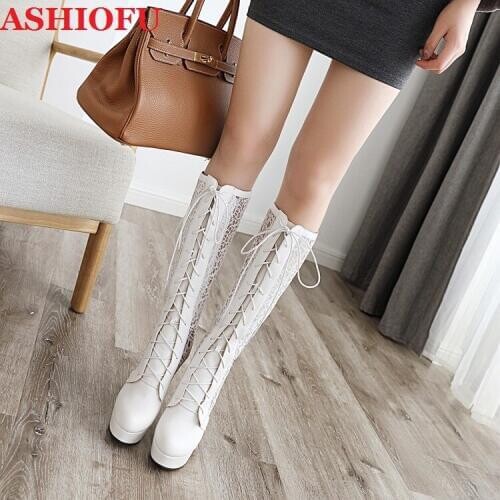 ASHIOFU Hot Sale Handmade Ladies High Heels Boots White Shinny Party Prom Mid-calf Autumn Boots Evening Club Fashion Short Boots