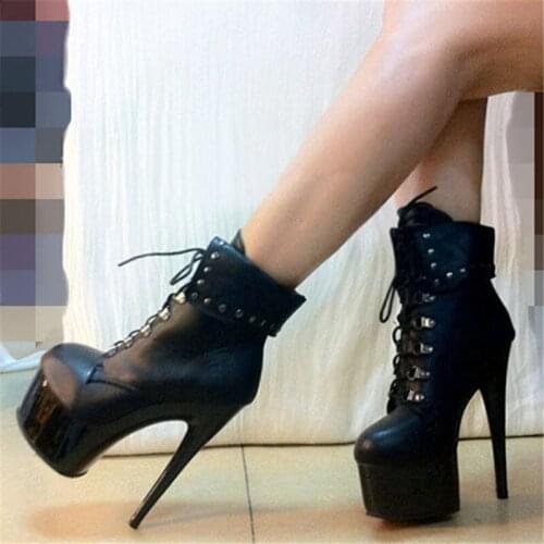 Extreme hi heel Women summer white patent leather 15cm high heels ankle boots,platform around 5cm sex short lace up boots