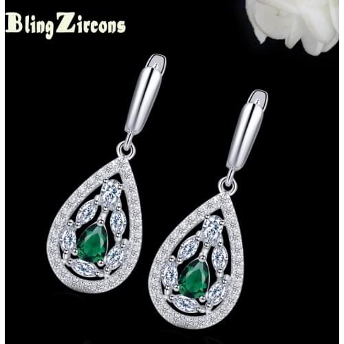 BeaQueen New Hollow Crystal Dangle Drop Earrings Green Cubic Zirconia Silver Color Women Fashion Jewelry For Party E181