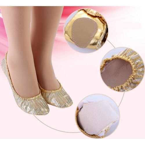 Women Girls Belly Dance Shoes Ballet Dance Flats Non-slip Soft Sole Gymnastic Dancing PU Leather Soft Flat Heel Belly Slipper