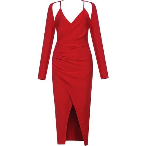 Elegant Women Bandage Dress Ladies Clothing Long Sleeve Sexy Party Club New Celebrity Bodycon Dress