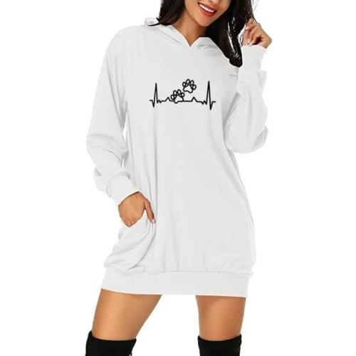 Love Heart Dog Paw Print Dress Women Cartoon Sweatshirt Funny Female Hoodies 2021 Winter Leisure Fashion Aesthetic Hoodie Tops