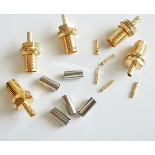 10Pcs SMA Female Nut Bulkhead Crimp For RG174 RG316 RG179 Cable RF ConnectorBrass