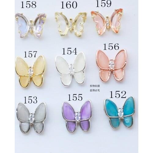 10pcs/Pack Korea Luxury Glitter Colorful Zircon Cat Eyes Rhinestone Butterfly Metal Nail Art Parts DIY Accessories Charms Decals