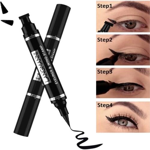 2 In1 Eyeliner Stamp Liquid Eye Liner Pencil Makeup Stamps Seal Pen Stamp Black Eyeliner Pencil Waterproof Quick Dry Eyeliners