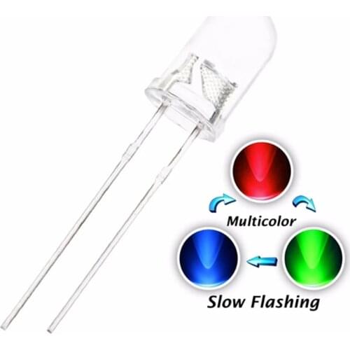 Free shipping! 20pcs F5MM F5 5MM DIP RGB RED,GREEN,BLUE SLOW FLASH light beads F5 RGB water clear OWEIS