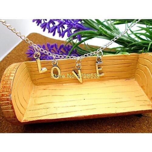 3pcs/lot simple vintage antique silver color 7*11mm love letters necklace