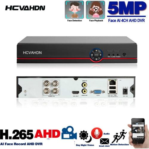H.265 H.264 4 channel AHD DVR 5MP CCTV 6 IN 1 5MP Hybrid Security DVR Recorder Camera Onvif P2P View For CCTV Camera 4ch