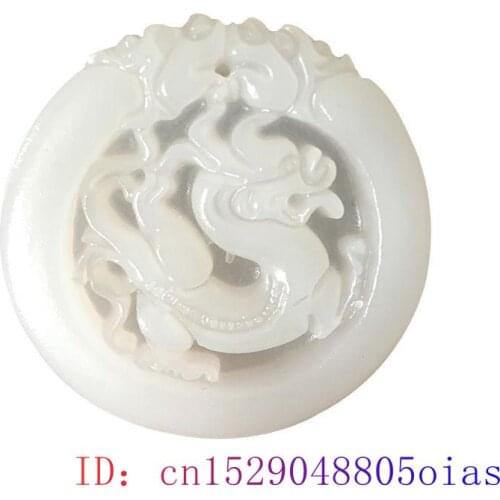 White Jade Dragon Pendant Natural Jadeite Amulet Gifts Men Women Jewelry Chinese Charm Fashion Necklace Carved