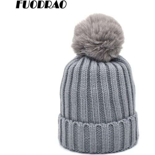 FUODRAO Brand Winter Knitted Beanie Hat Women Thickened Warm Beanie Skull Cap Ladies Knitted Letter Hat Beanie Hat Z11