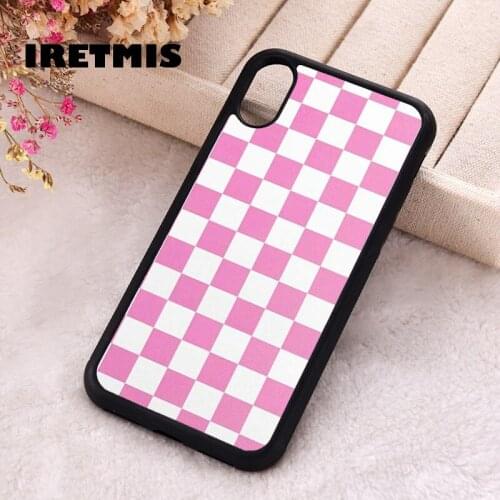 Iretmis 5 5S SE phone cover cases for iphone 6 6S 7 8 Plus X Xs Max XR 11 12 MINI Pro Soft Silicone Pink Checked Plaid Checker