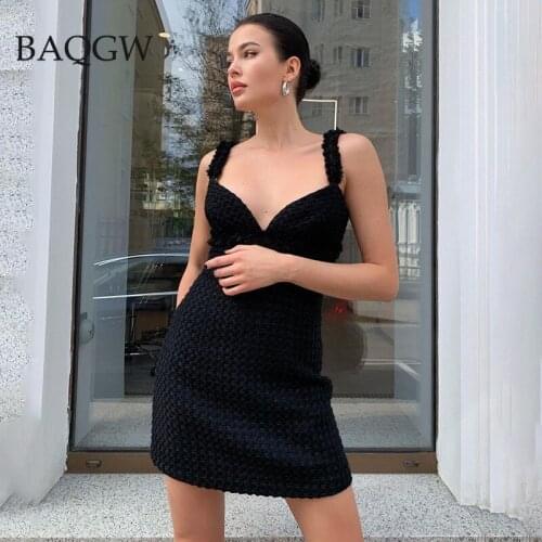 Black V-Neck Sleeveless Mini Dresses Women Sexy Elegant Party Dresses Ladies Summer 2021 Backless Slim Solid Bodycon Vintage