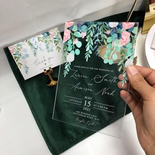 Greenery Leaf Design Acrylic Wedding Invitation Botanical Birthday Party Invite