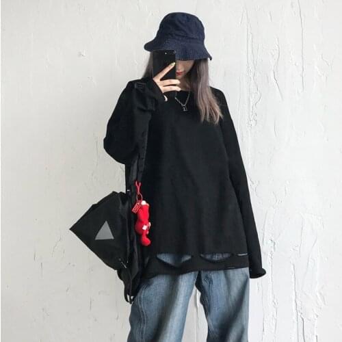 T Shirt Oversized Gray Color Hollow Tee Top Men T-shirt Couple Vintage Bottoming Shirt Female Ripped Hole Hip Hop Long Sleeve