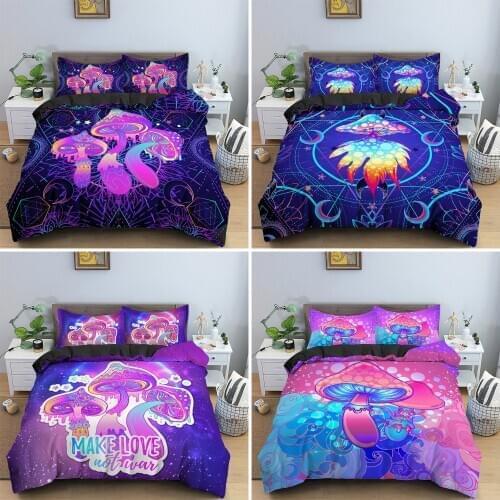 Mushroom Bedding Set Psychedelic Soft Duvet Cover Set With Pillowcases Comforter Cover Bed Sets Full King Queen Size Bedclothes