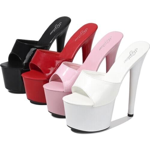 Summer Women Patent Leather High Heels Platform 16.5 Cm Super High Heel Ladies Wedding Pumps Shoes Sexy Simple Open Toe Sandals