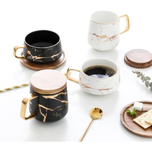 Frosted luxury water coffee shop tea milk cup espresso ceramic cup dish set and Bowl Spoon Set northern Europe marble coffee cup