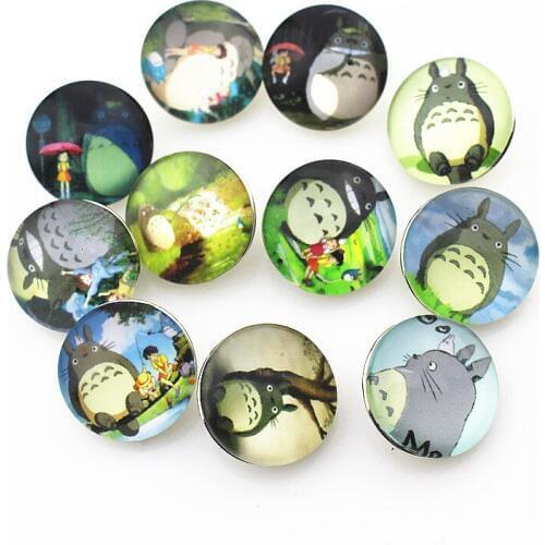 Mix 10pcs/lot Totoro Chinchilla cartoon cat Snap Button pretty Glass Snap Buttons Fit bangle 18mm DIY Snap Bracelet Jewelry