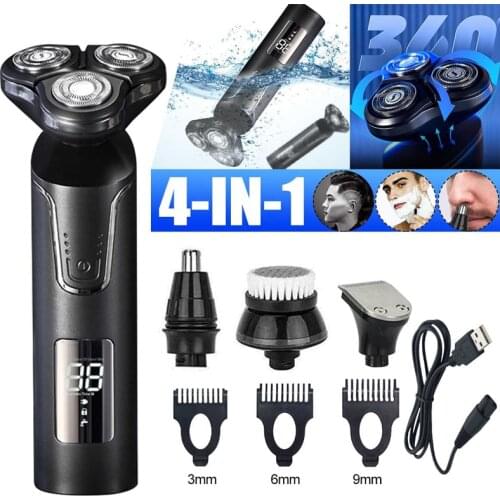 Multi-function Electric Shaver Three-blade Digital Display Electric Razor Interchangeable Head Whole Body Washing Razor Trimmer