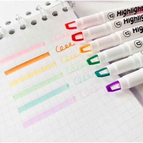 6Pcs Visible Window Highlighter Set Double Side Marker Dual Tip Pen DIY Drawing Scrapbooking Stationery