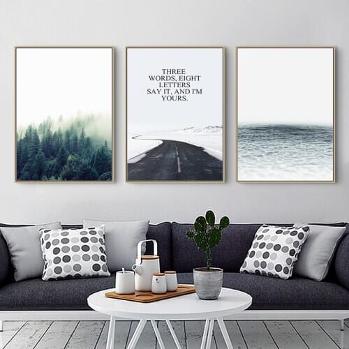 Nordic Forest ocean Wall Art Canvas Poster and Print Canvas Painting Decorative Lanscape Picture for Living Room Home Decor