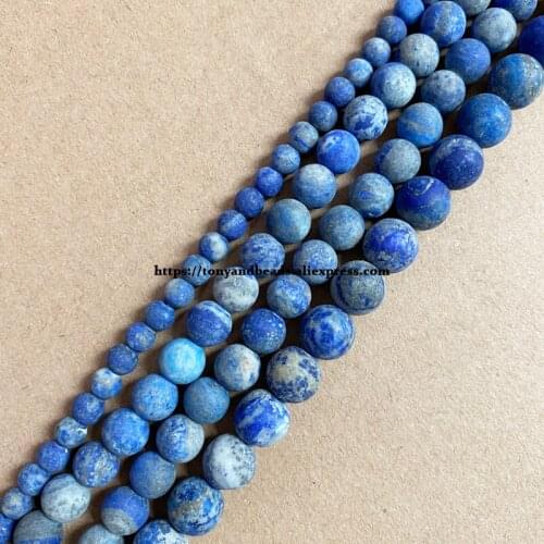 Natural Stone Matte B Quality Lapis Lazuli Round Loose Beads 15" Strand 4 6 8 10 12MM Pick Size For Jewelry Making DIY