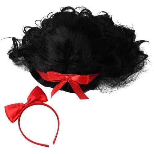 New Cosplay Cartoon Classic Figure Costume Accessories Short Curly Fluffy Wig Red Bowknot Head Hoop for Halloween Cosplay Party