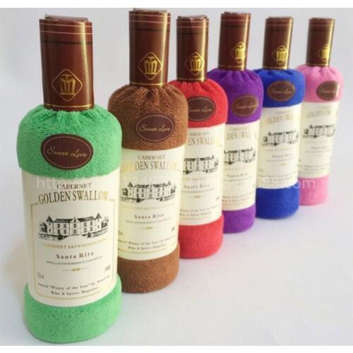 10 pieces New Red Wine Bottle Shape Washcloth Towel Bath Shower Face Soft Cotton Towel Wedding Cake Gift