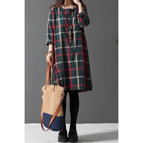 Maternity Clothing Spring Autumn Cotton Linen Maternity Dress Maternity Fashion Plaid One-piece Princess Dress Pregnant Women