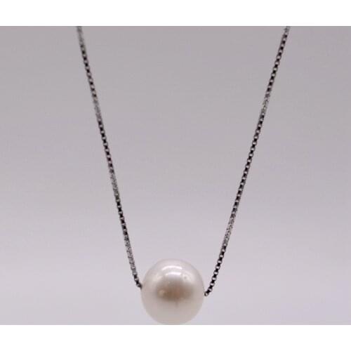 Pearl pendant necklace, natural white round freshwater pearl, diameter 9-10mm, 925 sterling silver chain, womens pearl necklace